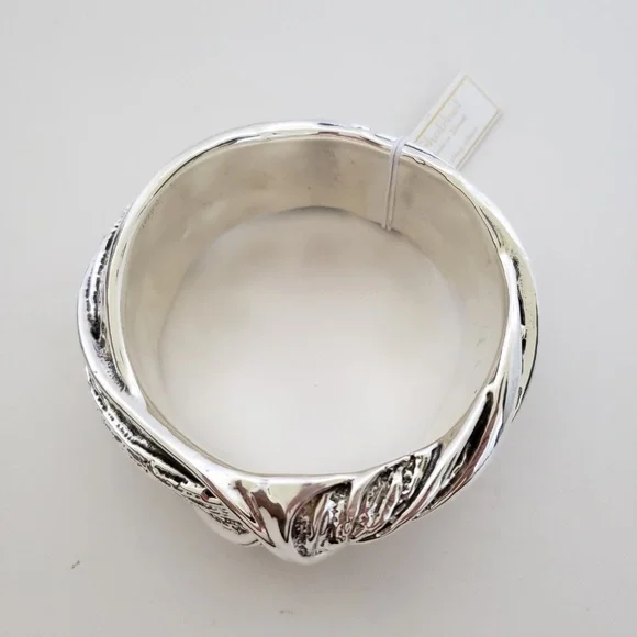 Shablool 925 Sterling Silver Textured Bangle Bracelet 8.25" - Picture 10 of 11